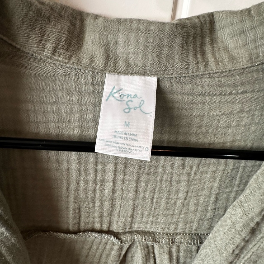 Kona Sol Lightweight Sage Green Olive 100% Cotton Beachy Coverup Long Sleeve - Picture 4 of 9
